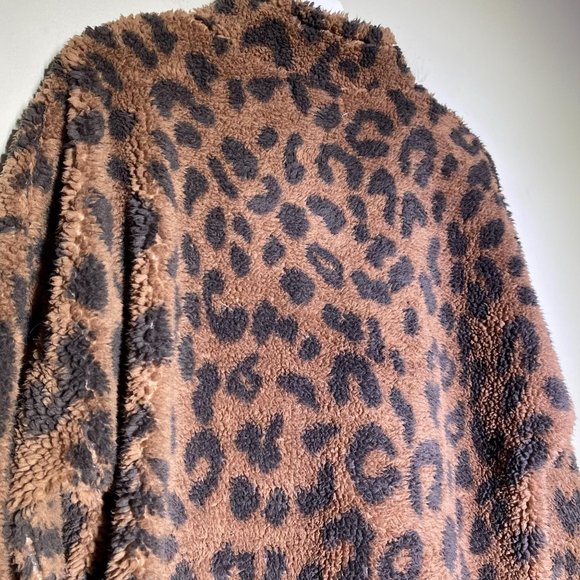 Grayson/Threads Leopard Print Teddy Zip Neck Pullover XL - Picture 8 of 15
